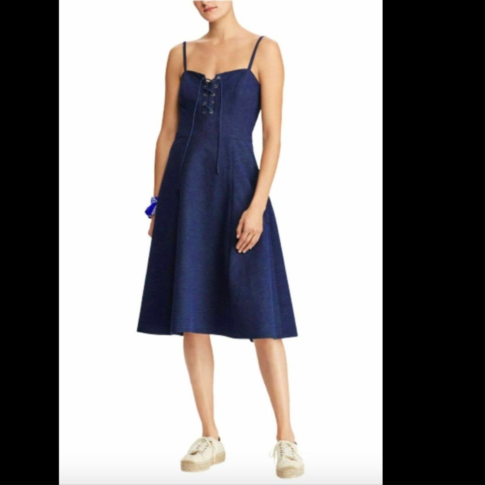 NWT Ralph Lauren Seersucker Lace Up A Line Dress